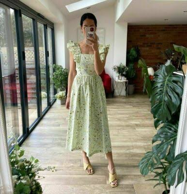 H&M Women's Casual Dress (Green Floral, Size L)