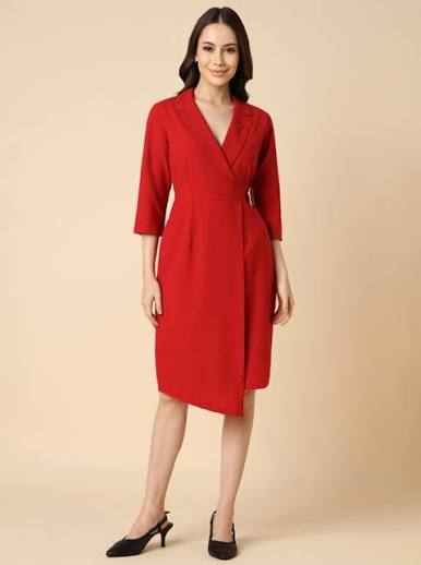 Allen Solly Women's A-Line Dress (Red, Size L)